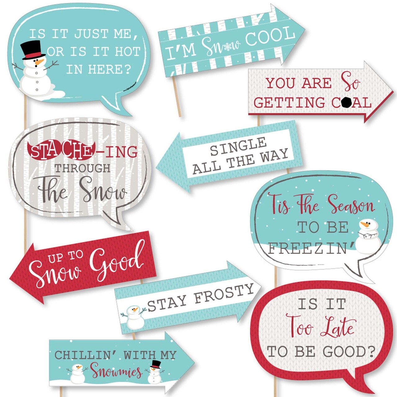 Big Dot of Happiness Funny Let It Snow - Snowman - Christmas & Holiday Photo Booth Props Kit - 10 Piece